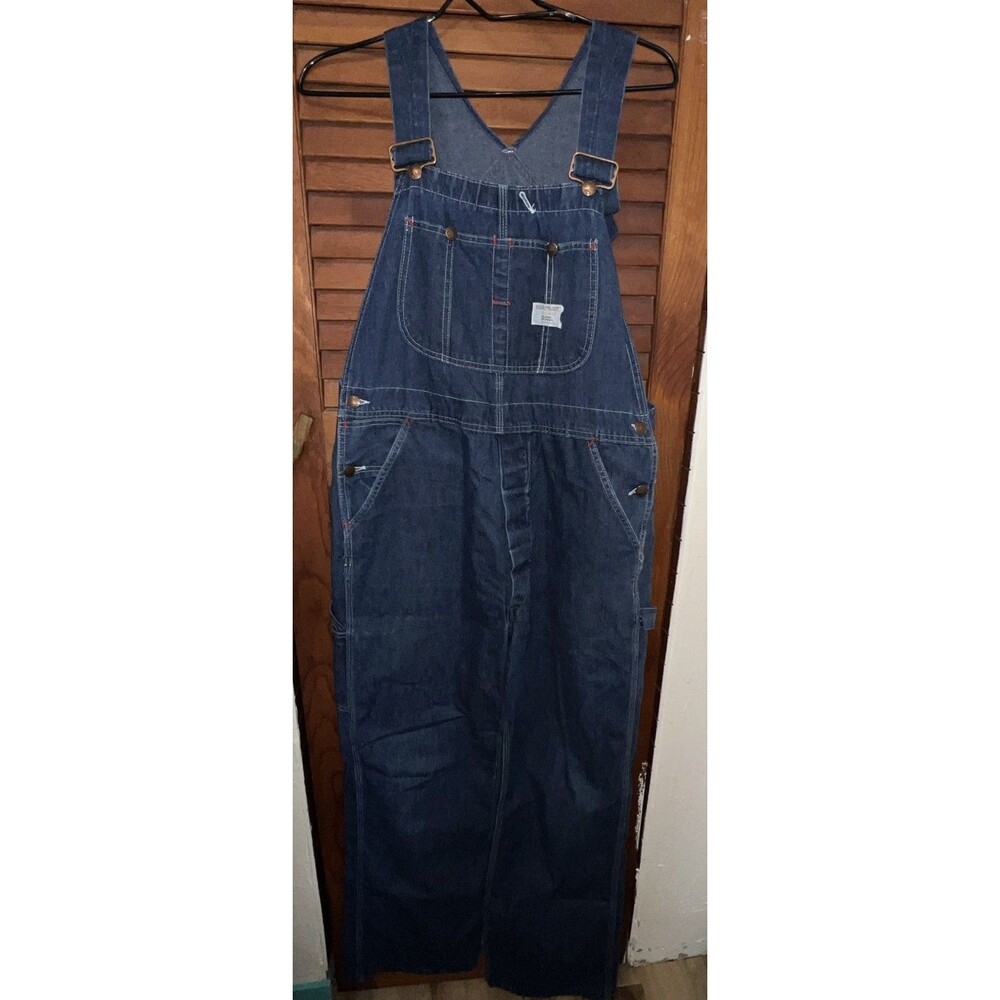 Vintage JCPenney Big Mac‎ Square Bak Blue Denim Carpenter Bib Overalls Men 38x30